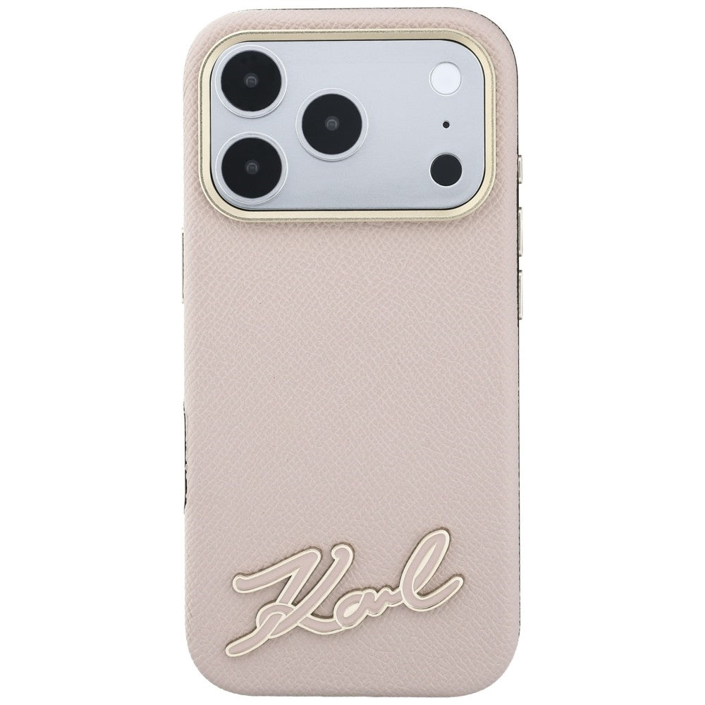 Etui MagSafe do Apple iPhone 18 Pro Max / 17 Pro Max, Karl Lagerfeld, Grained Resin Sign Logo, różowy