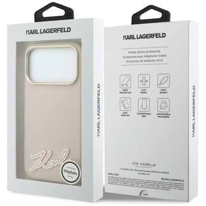 Etui MagSafe do Apple iPhone 18 Pro Max / 17 Pro Max, Karl Lagerfeld, Grained Resin Sign Logo, różowy