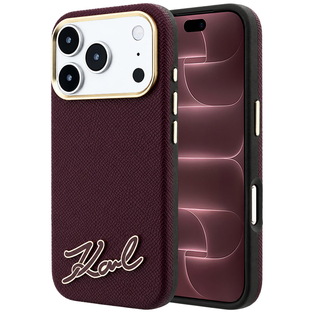 Etui MagSafe do Apple iPhone 18 Pro Max / 17 Pro Max, Karl Lagerfeld, Logo z żywicy ziarnistej, Wiśniowy