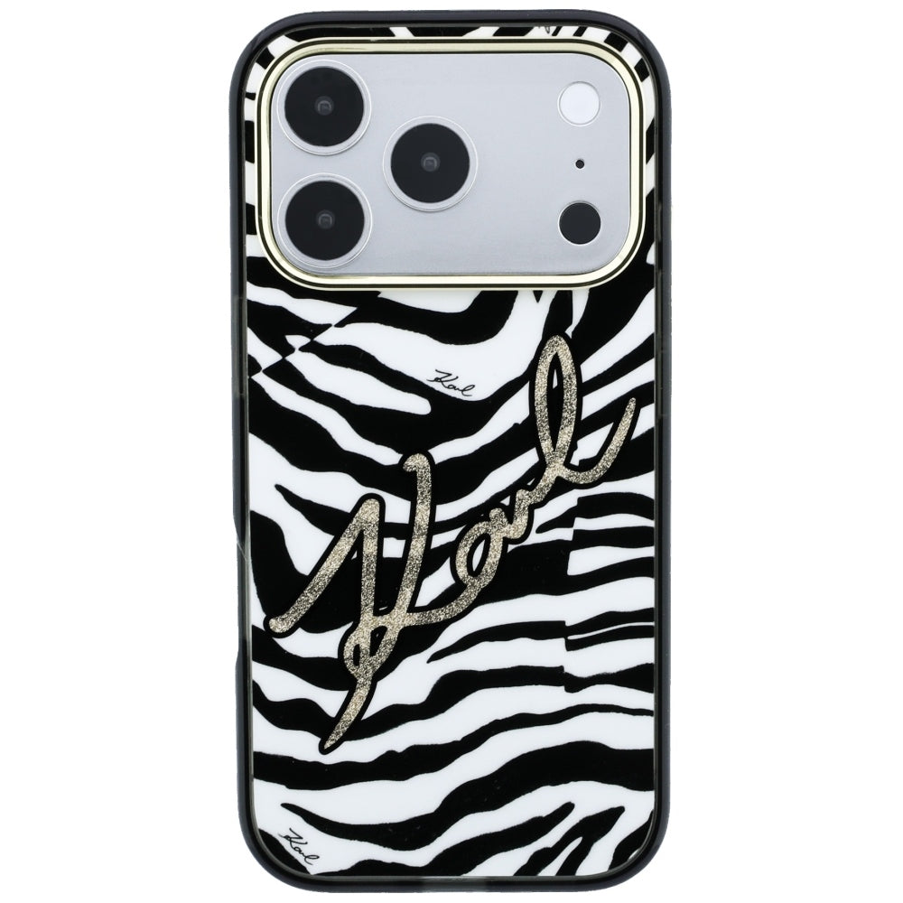 MagSafe Case for Apple iPhone 18 Pro Max / 17 Pro Max, Karl Lagerfeld, HC IML Signature Zebra Glitter Gold, Black