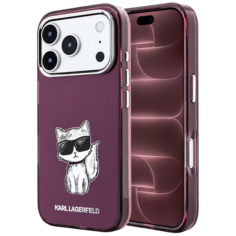 Etui MagSafe do Apple iPhone 18 Pro Max / 17 Pro Max, Karl Lagerfeld, IML Choupette Body Sketch Print, Wiśniowy