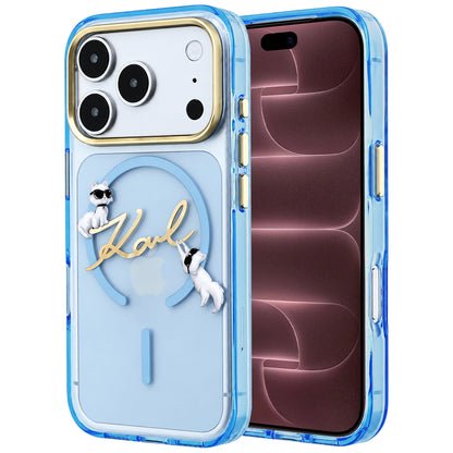 Etui MagSafe do Apple iPhone 18 Pro Max / 17 Pro Max, Karl Lagerfeld, IML Choupette Karl Script Logo, niebieskie