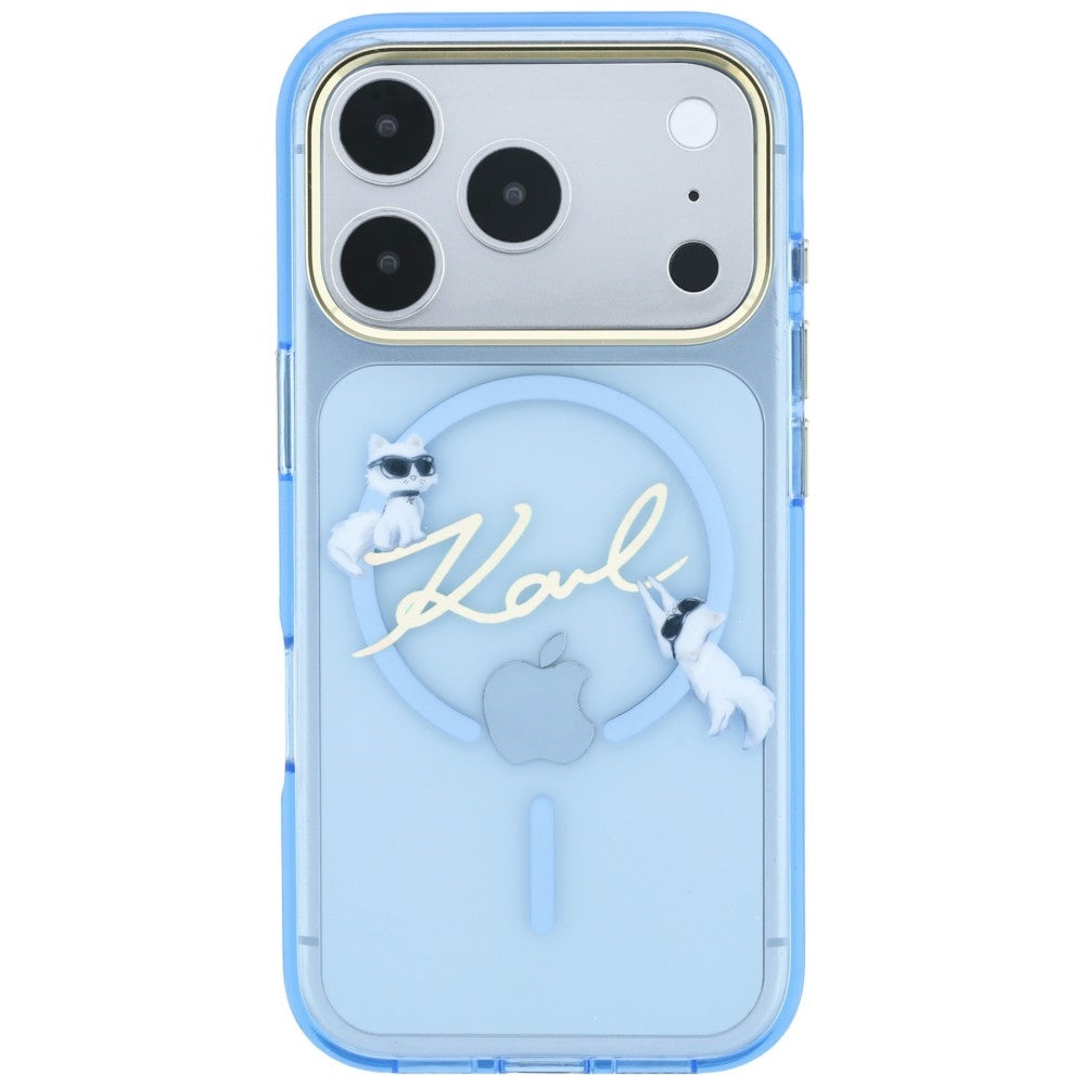 Etui MagSafe do Apple iPhone 18 Pro Max / 17 Pro Max, Karl Lagerfeld, IML Choupette Karl Script Logo, niebieskie