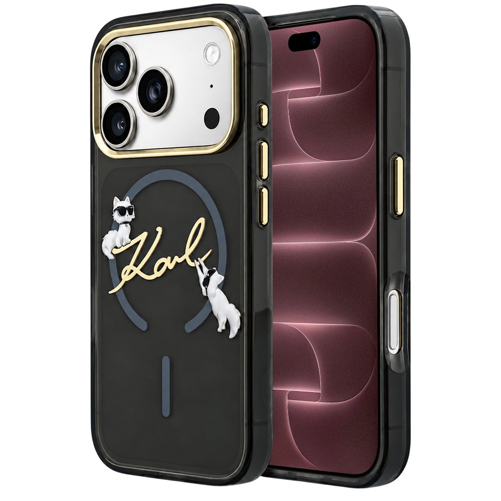 Etui MagSafe do Apple iPhone 18 Pro Max / 17 Pro Max, Karl Lagerfeld, IML Choupette Karl Script Logo, Czarna
