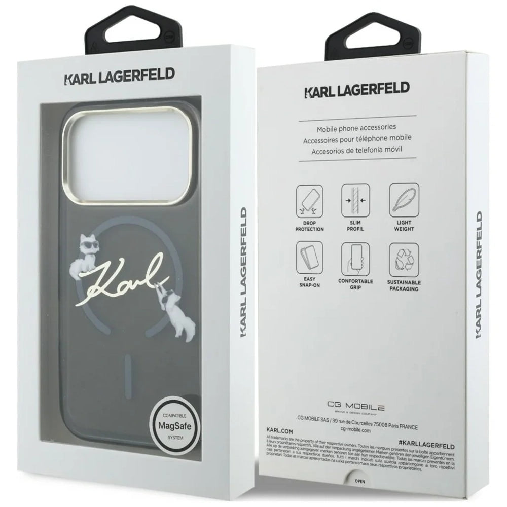 Etui MagSafe do Apple iPhone 18 Pro Max / 17 Pro Max, Karl Lagerfeld, IML Choupette Karl Script Logo, Czarna