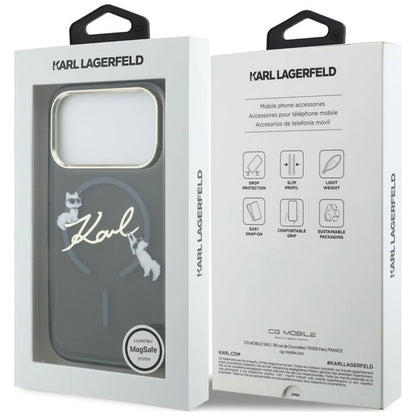 Etui MagSafe do Apple iPhone 18 Pro Max / 17 Pro Max, Karl Lagerfeld, IML Choupette Karl Script Logo, Czarna