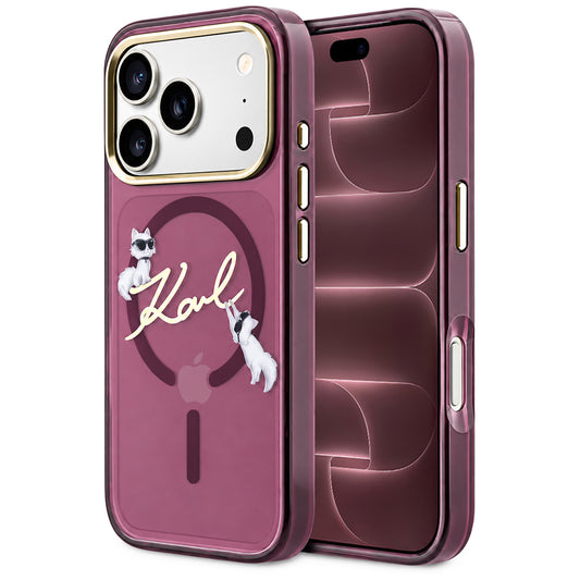 Etui MagSafe do Apple iPhone 18 Pro Max / 17 Pro Max, Karl Lagerfeld, IML Choupette Karl Script Logo, Wiśniowy