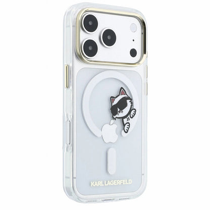 Etui MagSafe do Apple iPhone 18 Pro Max / 17 Pro Max, Karl Lagerfeld, IML Peekaboo Print i metalowa ramka, przezroczyste