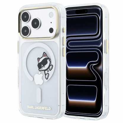Etui MagSafe do Apple iPhone 18 Pro Max / 17 Pro Max, Karl Lagerfeld, IML Peekaboo Print i metalowa ramka, przezroczyste