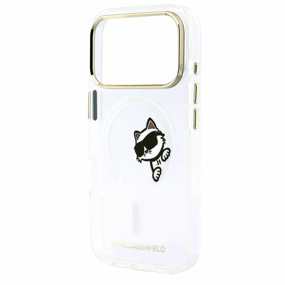 Etui MagSafe do Apple iPhone 18 Pro Max / 17 Pro Max, Karl Lagerfeld, IML Peekaboo Print i metalowa ramka, przezroczyste