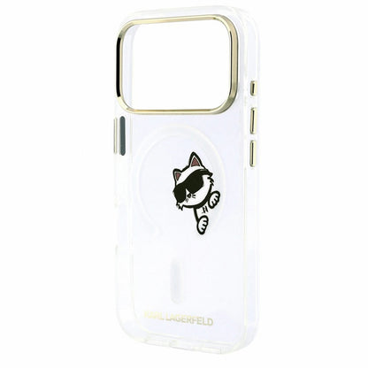 Etui MagSafe do Apple iPhone 18 Pro Max / 17 Pro Max, Karl Lagerfeld, IML Peekaboo Print i metalowa ramka, przezroczyste