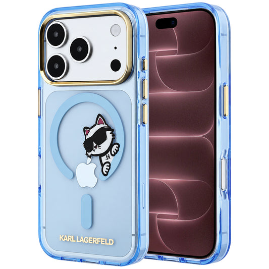 Etui MagSafe do Apple iPhone 18 Pro Max / 17 Pro Max, Karl Lagerfeld, IML Peekaboo Print and Metal Frame, niebieski