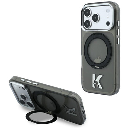 MagSafe Case for Apple iPhone 18 Pro Max / 17 Pro Max, Karl Lagerfeld, IML Ring Stand Kameo Metal, Black