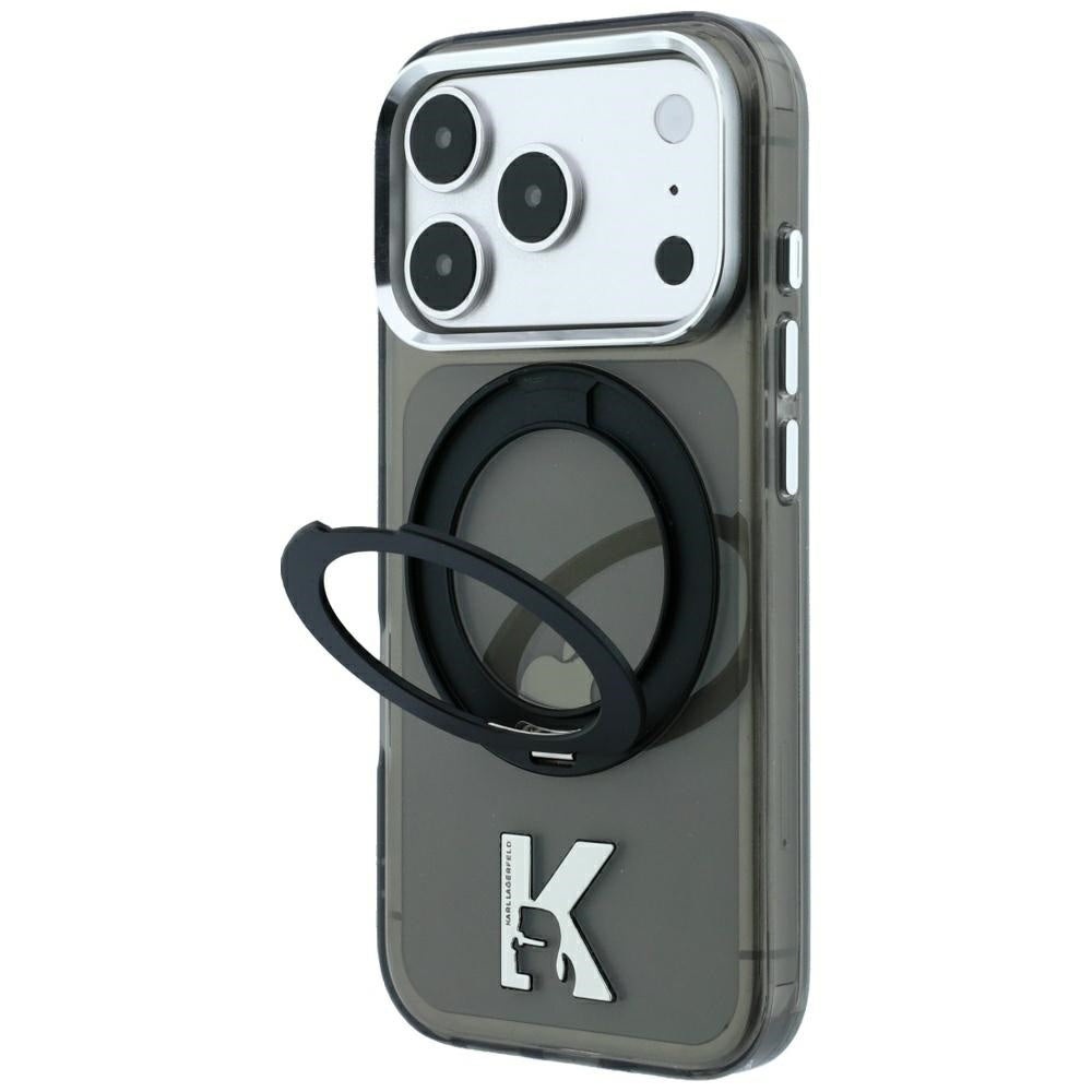MagSafe Case for Apple iPhone 18 Pro Max / 17 Pro Max, Karl Lagerfeld, IML Ring Stand Kameo Metal, Black