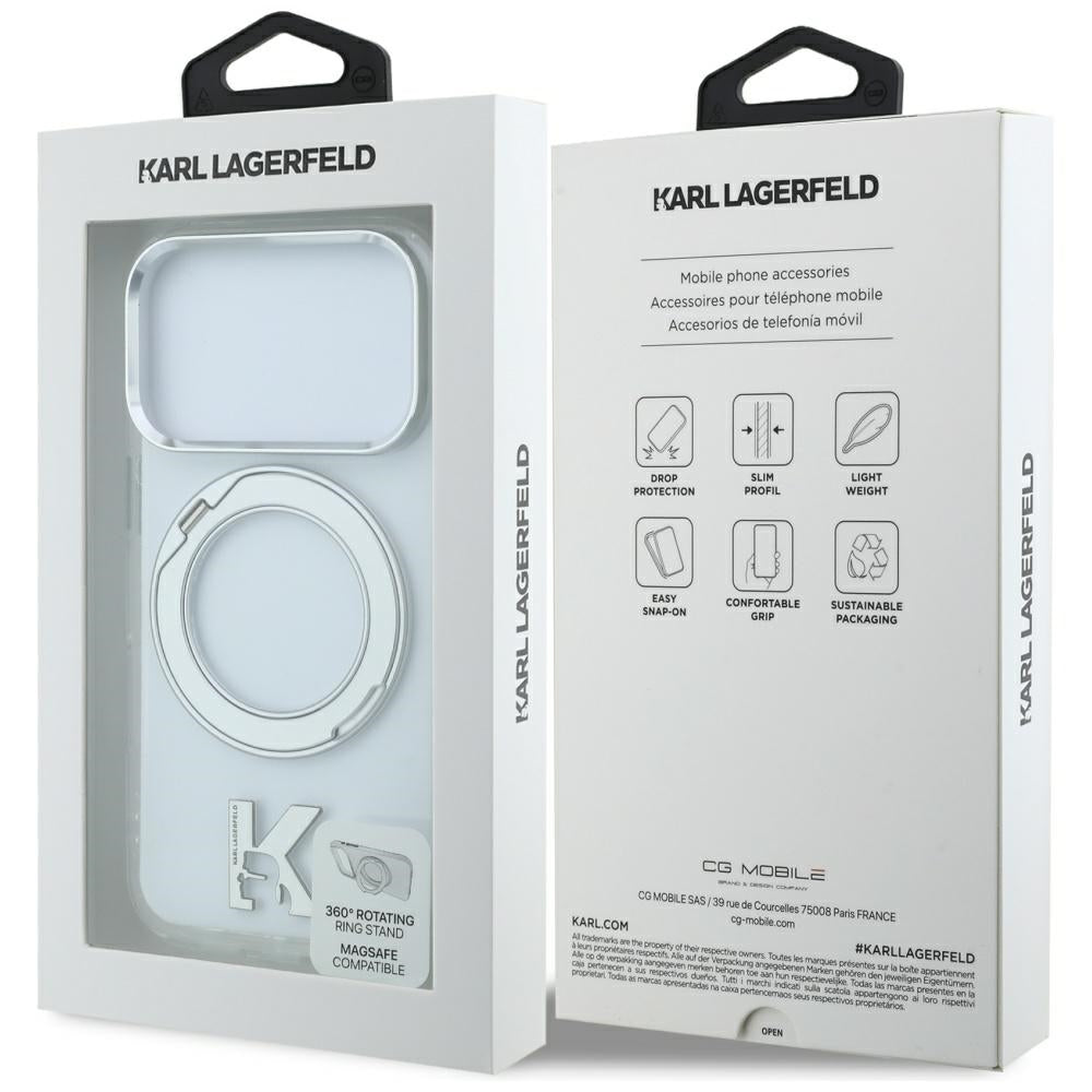 MagSafe Case for Apple iPhone 18 Pro Max / 17 Pro Max, Karl Lagerfeld, IML Ring Stand Kameo Metal, Transparent