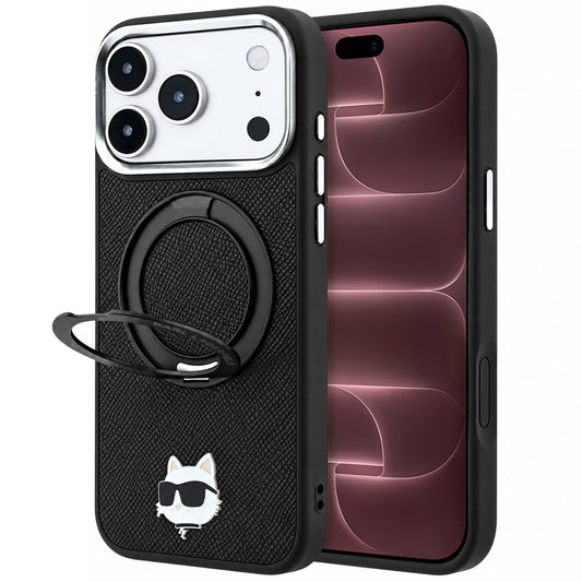 Etui MagSafe do Apple iPhone 18 Pro Max / 17 Pro Max, Karl Lagerfeld, Ring Stand 360 Choupette Pin, czarne