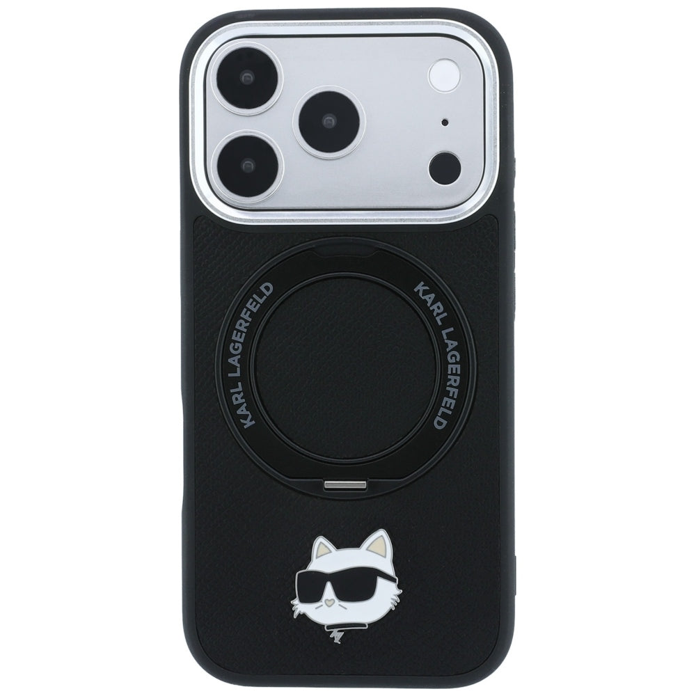 MagSafe Case for Apple iPhone 18 Pro Max / 17 Pro Max, Karl Lagerfeld, Ring Stand 360 Choupette Pin, Black