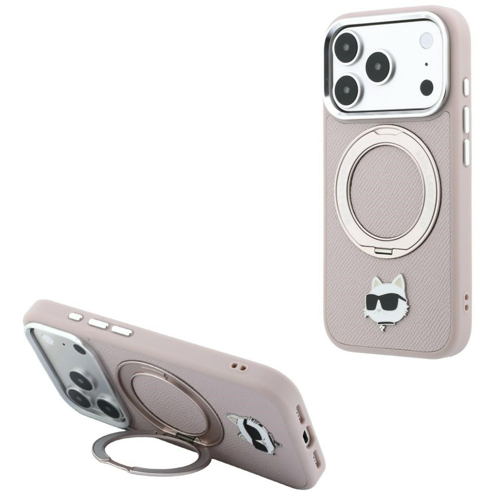Etui MagSafe do Apple iPhone 18 Pro Max / 17 Pro Max, Karl Lagerfeld, Ring Stand 360 Choupette Pin, różowe