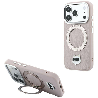 Etui MagSafe do Apple iPhone 18 Pro Max / 17 Pro Max, Karl Lagerfeld, Ring Stand 360 Choupette Pin, różowe