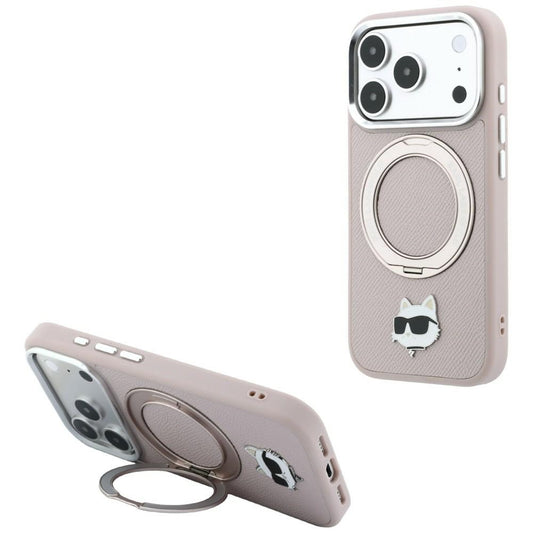 Etui MagSafe do Apple iPhone 18 Pro Max / 17 Pro Max, Karl Lagerfeld, Ring Stand 360 Choupette Pin, różowe