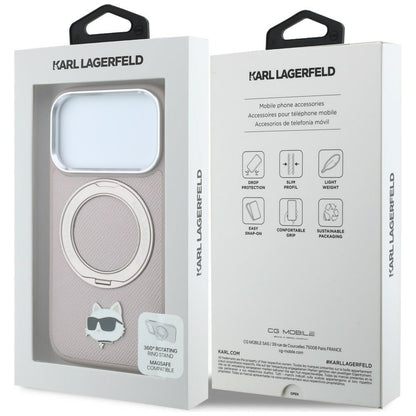 Etui MagSafe do Apple iPhone 18 Pro Max / 17 Pro Max, Karl Lagerfeld, Ring Stand 360 Choupette Pin, różowe