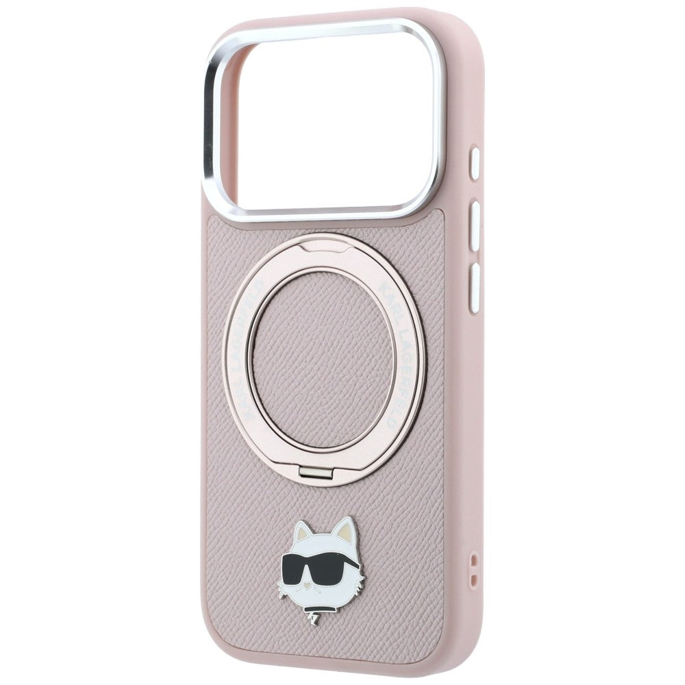 Etui MagSafe do Apple iPhone 18 Pro Max / 17 Pro Max, Karl Lagerfeld, Ring Stand 360 Choupette Pin, różowe
