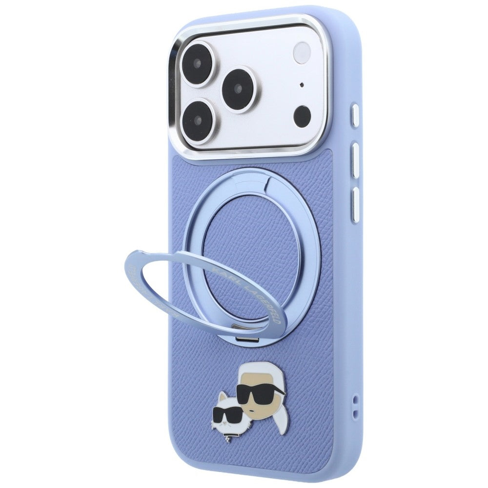 MagSafe Case for Apple iPhone 18 Pro Max / 17 Pro Max, Karl Lagerfeld, Ring Stand 360 Karl & Choupette Pin, Blue