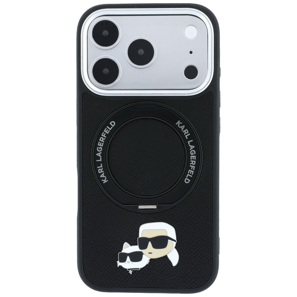 Etui MagSafe do Apple iPhone 18 Pro Max / 17 Pro Max, Karl Lagerfeld, Ring Stand 360 Karl & Choupette Pin, Czarny