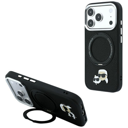 Etui MagSafe do Apple iPhone 18 Pro Max / 17 Pro Max, Karl Lagerfeld, Ring Stand 360 Karl & Choupette Pin, Czarny