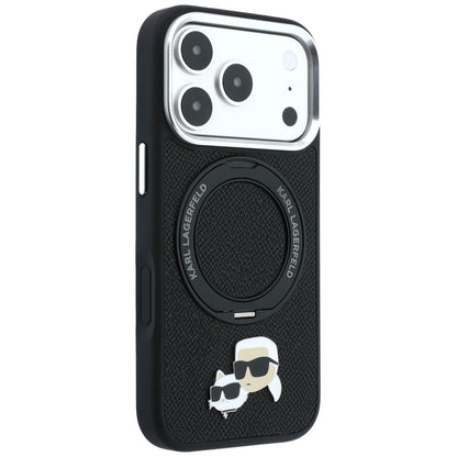 Etui MagSafe do Apple iPhone 18 Pro Max / 17 Pro Max, Karl Lagerfeld, Ring Stand 360 Karl & Choupette Pin, Czarny