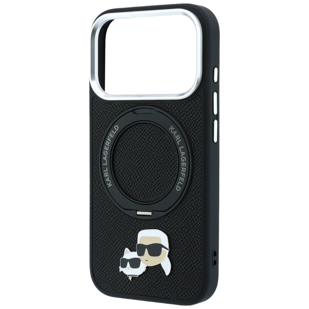 Etui MagSafe do Apple iPhone 18 Pro Max / 17 Pro Max, Karl Lagerfeld, Ring Stand 360 Karl & Choupette Pin, Czarny