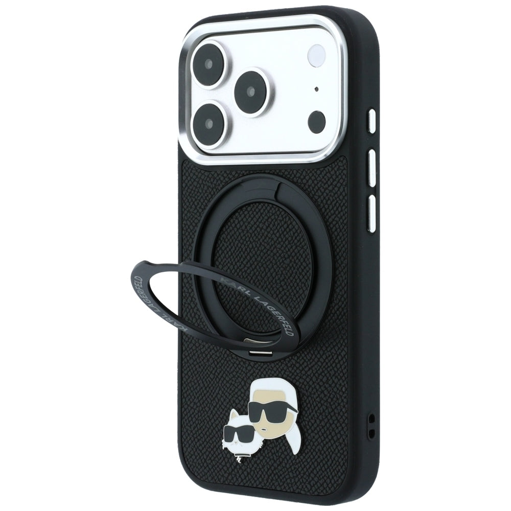 Etui MagSafe do Apple iPhone 18 Pro Max / 17 Pro Max, Karl Lagerfeld, Ring Stand 360 Karl & Choupette Pin, Czarny