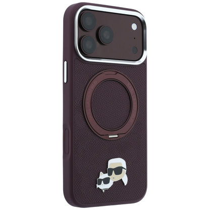 Etui MagSafe do Apple iPhone 18 Pro Max / 17 Pro Max, Karl Lagerfeld, Ring Stand 360 Karl & Choupette Pin, bordowe