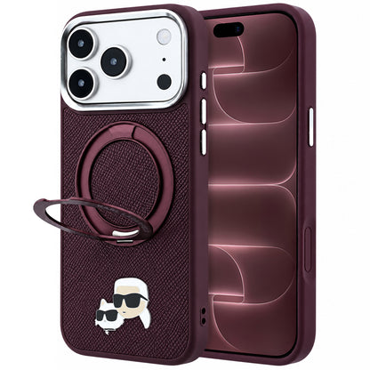 Etui MagSafe do Apple iPhone 18 Pro Max / 17 Pro Max, Karl Lagerfeld, Ring Stand 360 Karl & Choupette Pin, bordowe