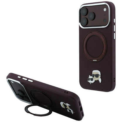 Etui MagSafe do Apple iPhone 18 Pro Max / 17 Pro Max, Karl Lagerfeld, Ring Stand 360 Karl & Choupette Pin, bordowe