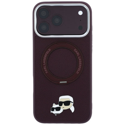 Etui MagSafe do Apple iPhone 18 Pro Max / 17 Pro Max, Karl Lagerfeld, Ring Stand 360 Karl & Choupette Pin, bordowe