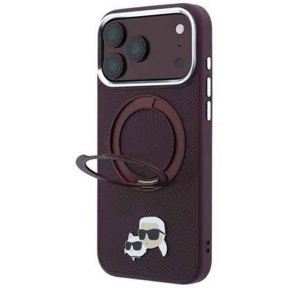 Etui MagSafe do Apple iPhone 18 Pro Max / 17 Pro Max, Karl Lagerfeld, Ring Stand 360 Karl & Choupette Pin, bordowe