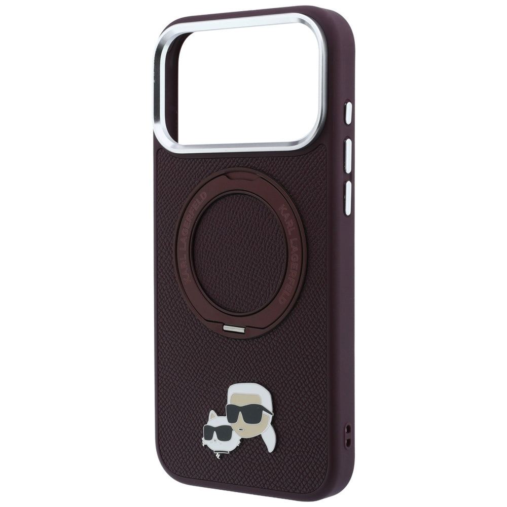 Etui MagSafe do Apple iPhone 18 Pro Max / 17 Pro Max, Karl Lagerfeld, Ring Stand 360 Karl & Choupette Pin, bordowe