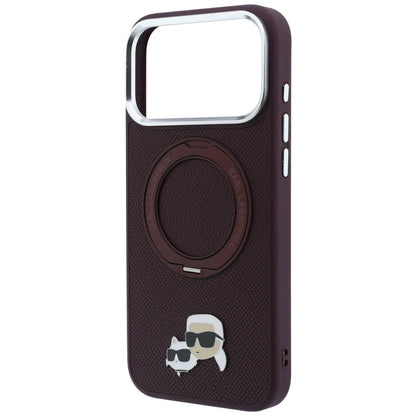 Etui MagSafe do Apple iPhone 18 Pro Max / 17 Pro Max, Karl Lagerfeld, Ring Stand 360 Karl & Choupette Pin, bordowe