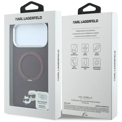 Etui MagSafe do Apple iPhone 18 Pro Max / 17 Pro Max, Karl Lagerfeld, Ring Stand 360 Karl & Choupette Pin, bordowe