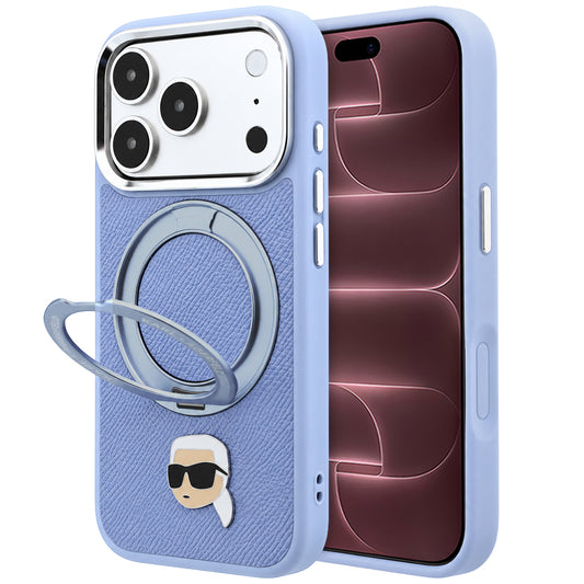 Etui MagSafe do Apple iPhone 18 Pro Max / 17 Pro Max, Karl Lagerfeld, Ring Stand 360 Karl Pin, niebieski