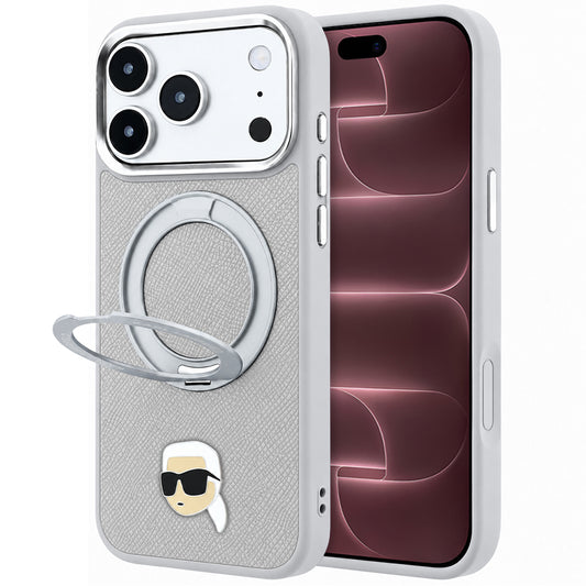 Etui MagSafe do Apple iPhone 18 Pro Max / 17 Pro Max, Karl Lagerfeld, Ring Stand 360 Karl Pin, szary