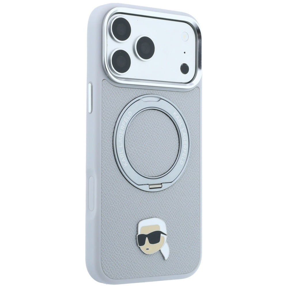 MagSafe Case for Apple iPhone 18 Pro Max / 17 Pro Max, Karl Lagerfeld, Ring Stand 360 Karl Pin, Gray