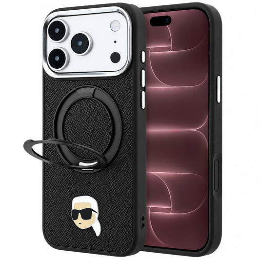 Etui MagSafe do Apple iPhone 18 Pro Max / 17 Pro Max, Karl Lagerfeld, Ring Stand 360 Karl Pin, czarne