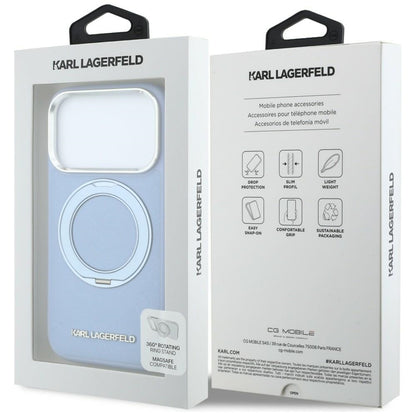 MagSafe Case for Apple iPhone 18 Pro Max / 17 Pro Max, Karl Lagerfeld, Ring Stand 360 Saffiano, Blue