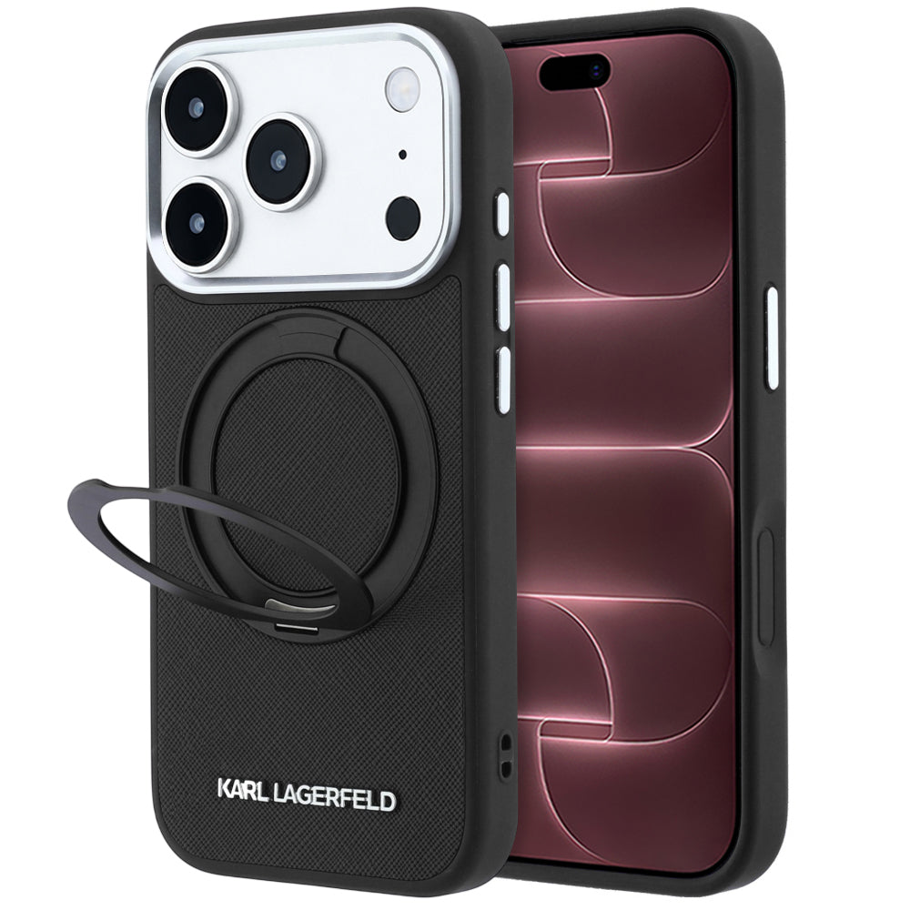 Etui MagSafe do Apple iPhone 18 Pro Max / 17 Pro Max, Karl Lagerfeld, Ring Stand 360 Saffiano, Czarna