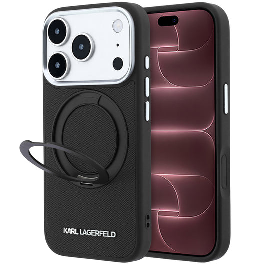 Etui MagSafe do Apple iPhone 18 Pro Max / 17 Pro Max, Karl Lagerfeld, Ring Stand 360 Saffiano, Czarna