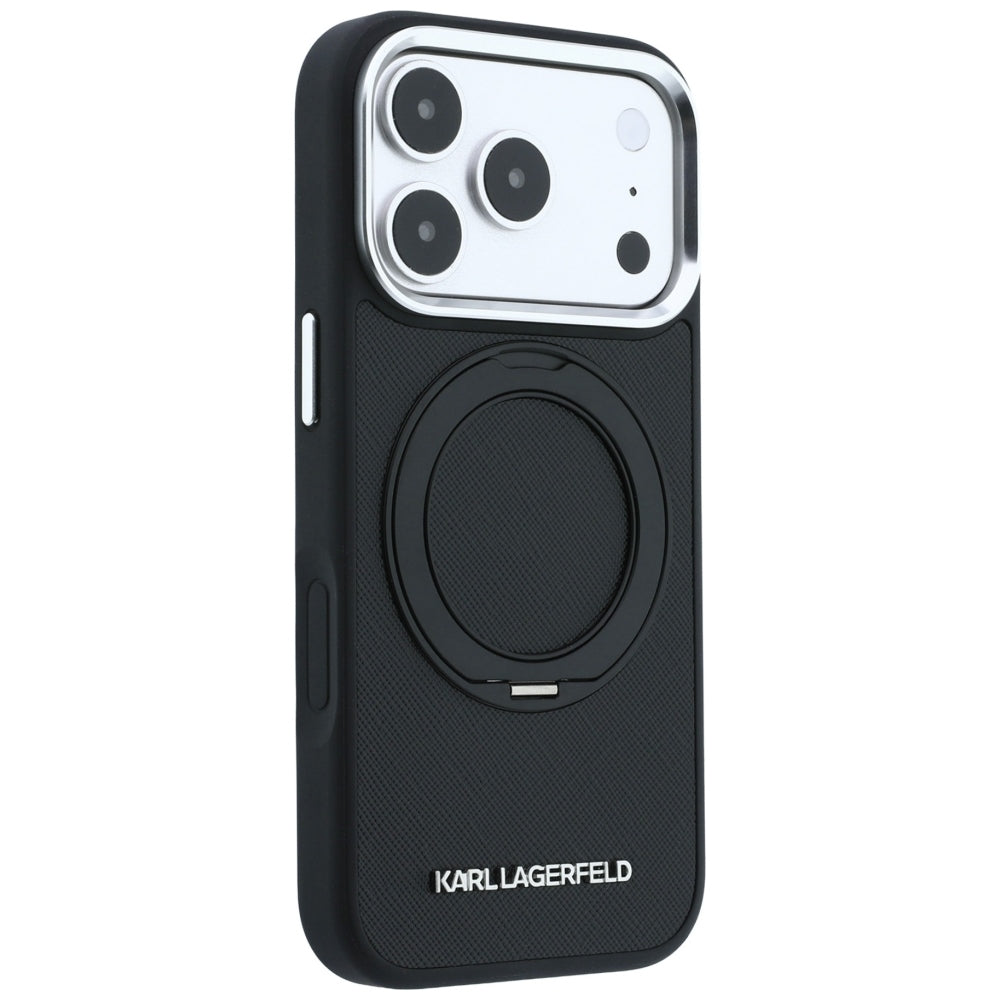 Etui MagSafe do Apple iPhone 18 Pro Max / 17 Pro Max, Karl Lagerfeld, Ring Stand 360 Saffiano, Czarna
