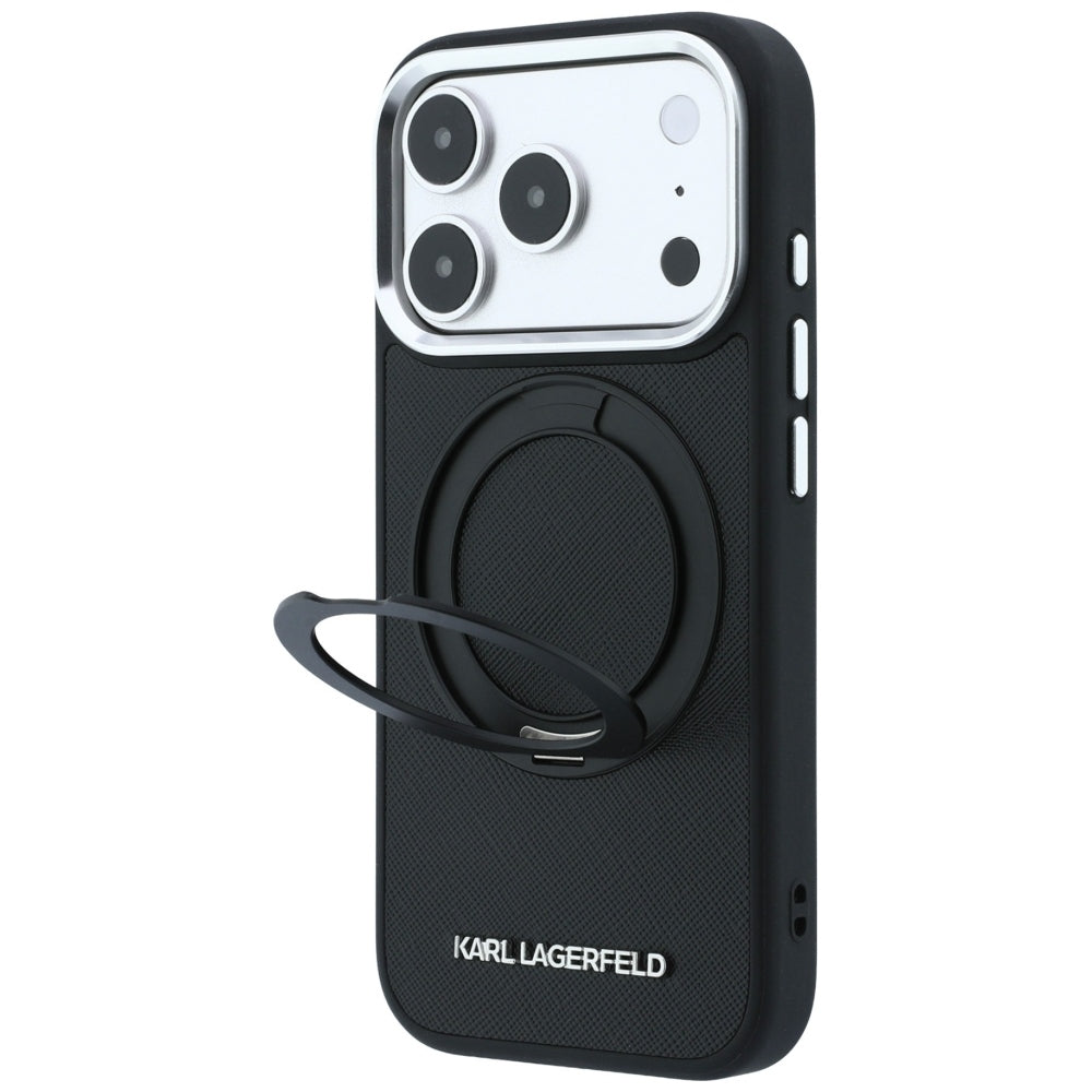 Etui MagSafe do Apple iPhone 18 Pro Max / 17 Pro Max, Karl Lagerfeld, Ring Stand 360 Saffiano, Czarna