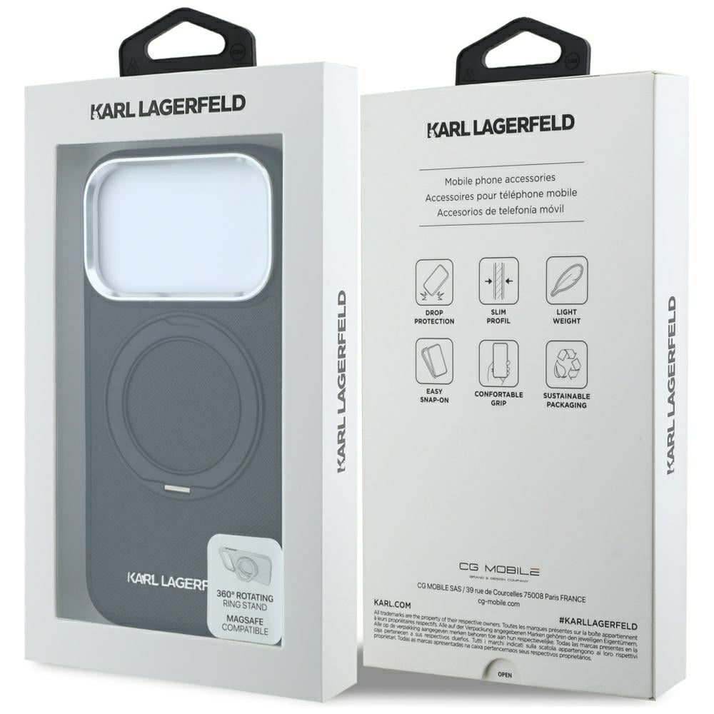 Etui MagSafe do Apple iPhone 18 Pro Max / 17 Pro Max, Karl Lagerfeld, Ring Stand 360 Saffiano, Czarna